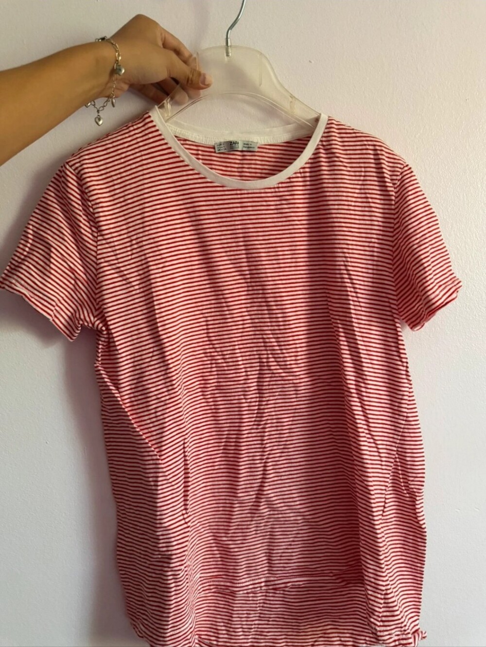 Zara Red and White Striped Short Sleeve Tee